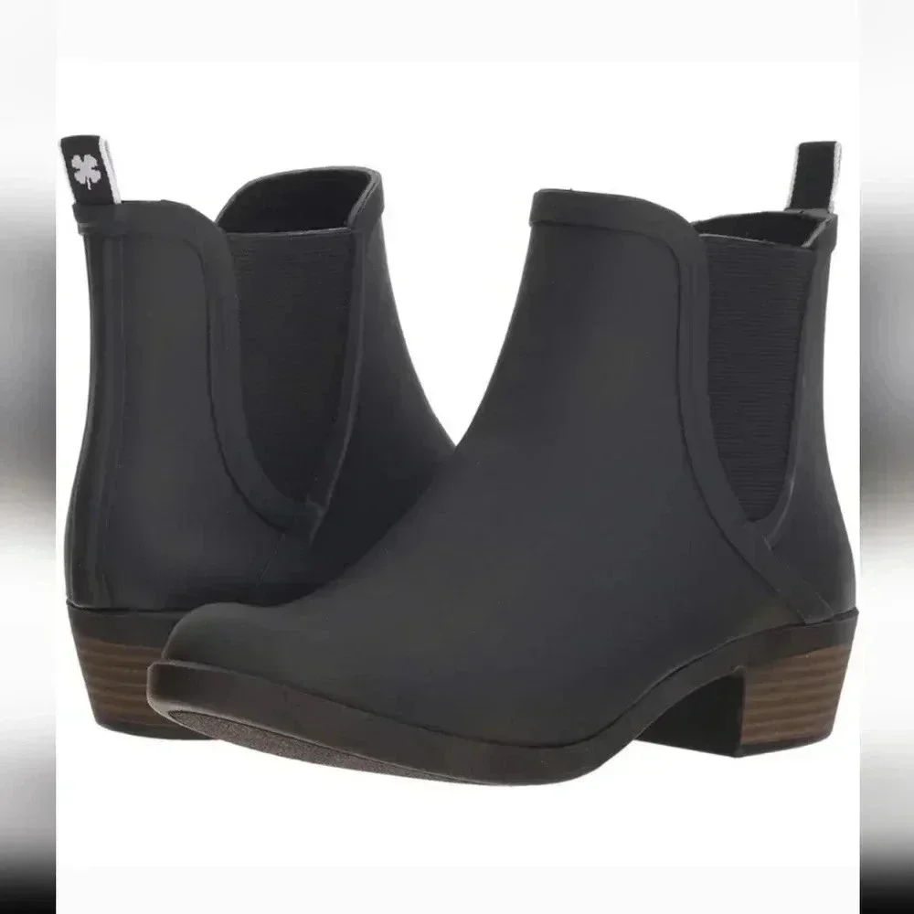 Lucky Brand Blue with Black Trim Basel H2O Rubber Stacked Heel Rain Booties(10)